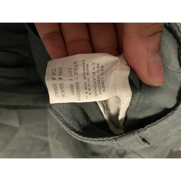 Theory Pants Womens 2 Green Linen Blend Stretch Flare Leg Work Casual Lagenlook - Picture 4 of 9